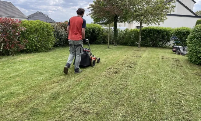 Scarification d’une pelouse dans le jardin d'un particulier à Saint-Quentin, Saint-Quentin, Avenir Vert